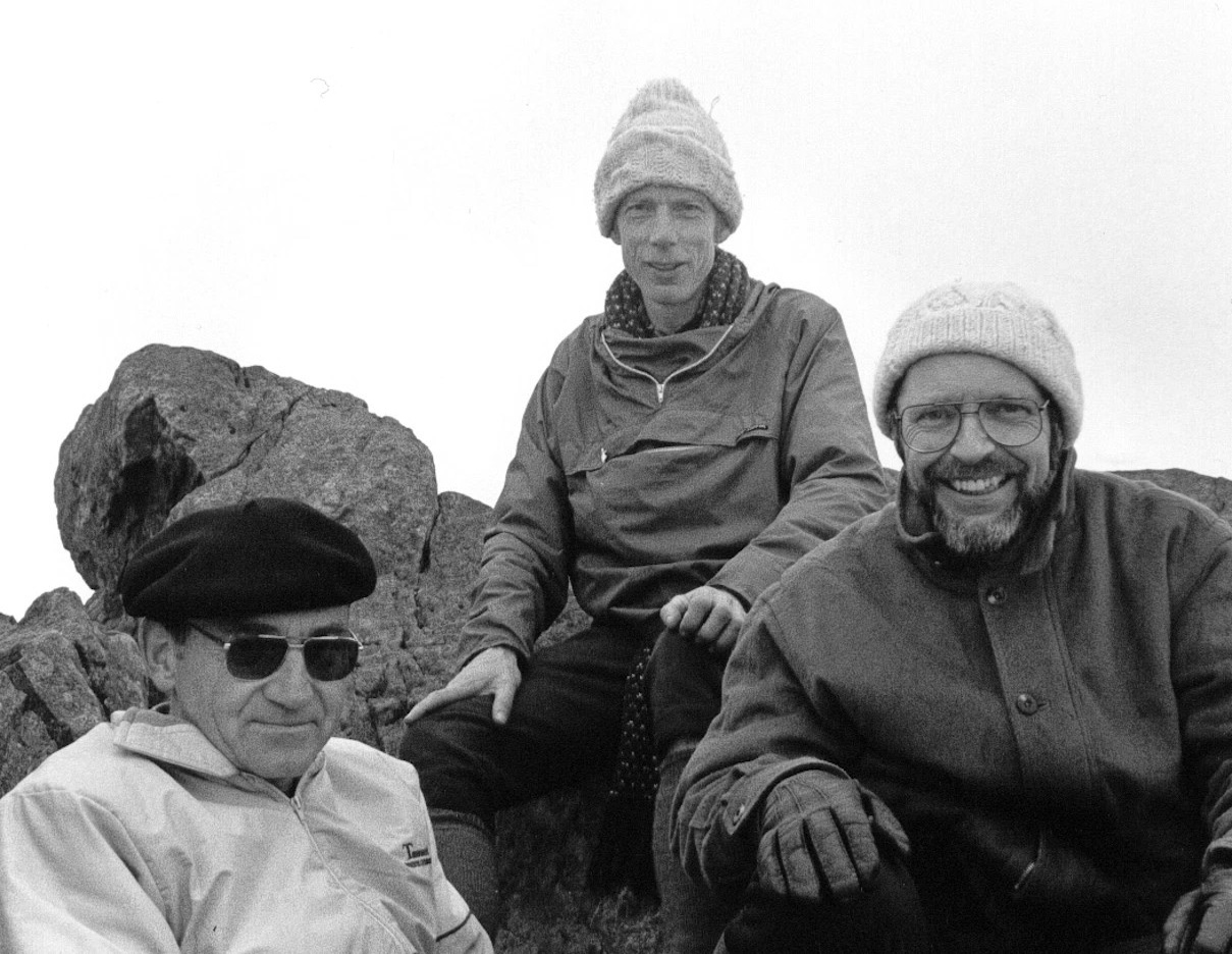 Louis De Branges, Graham Jameson and Nicholas Young at the summit of Coniston, following an LMS meeting at Lancaster, 1993